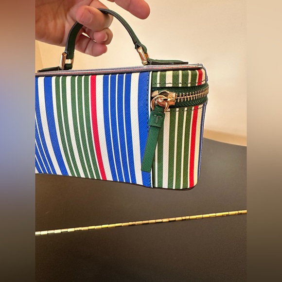 NWT AUTHENTIC RARE preppy Tory Burch Robinson Stripe Large Cosmetic Case/bag - Picture 14 of 17